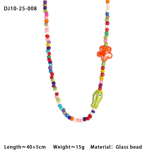 Summer colorful seed bead cute fish choker necklace bracelet suit