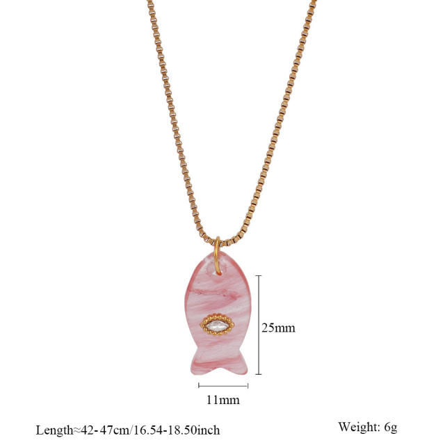 Summer ocean natual stone fish pendant stainless steel necklace