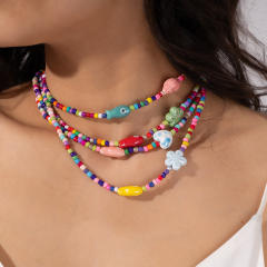 Summer colorful seed bead cute fish choker necklace bracelet suit