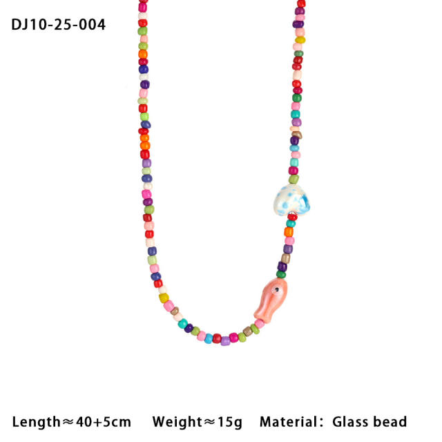 Summer colorful seed bead cute fish choker necklace bracelet suit