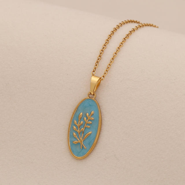Spring Color Sun Flower enamel Pendant stainless steel necklace