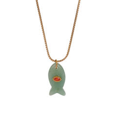 Summer ocean natual stone fish pendant stainless steel necklace