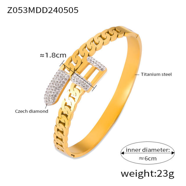 Delicate cubic zircon rhinestone inlaid stainless steel bangle bracelet