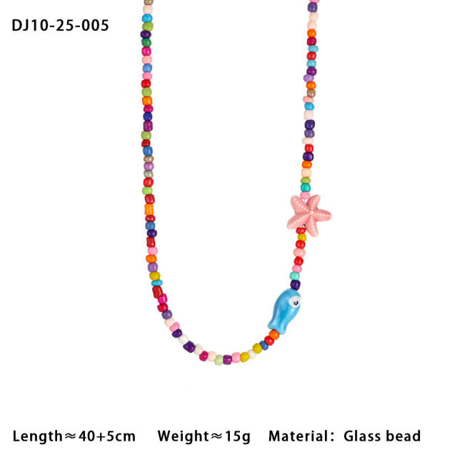 Summer colorful seed bead cute fish choker necklace bracelet suit