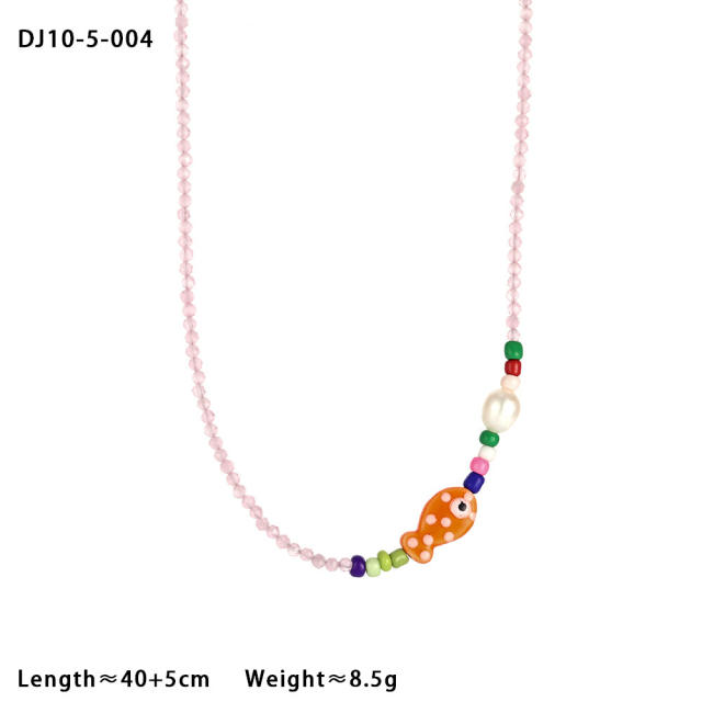 Colorful natural stone bead cute fish choker necklace summer holiday jewelry