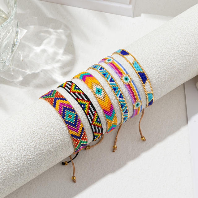 Rainbow miyuki beads colorful bracelet geometric abstract Indian pattern ethnic style geometric bracelet