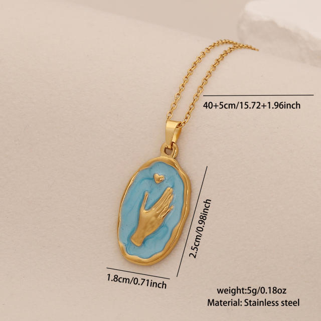 Spring Color Sun Flower enamel Pendant stainless steel necklace