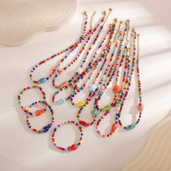 Summer colorful seed bead cute fish choker necklace bracelet suit