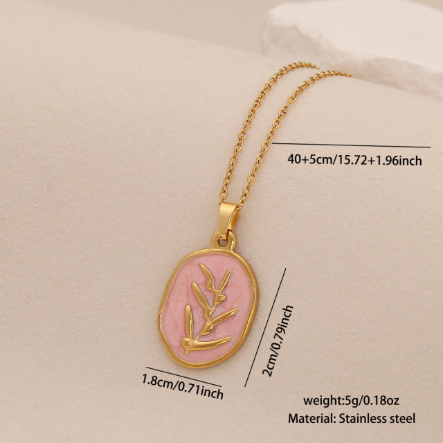 Spring Color Sun Flower enamel Pendant stainless steel necklace