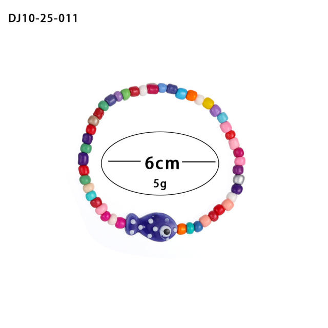 Summer colorful seed bead cute fish choker necklace bracelet suit