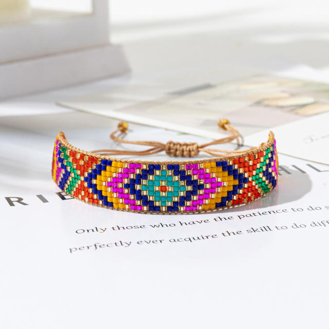 Rainbow miyuki beads colorful bracelet geometric abstract Indian pattern ethnic style geometric bracelet