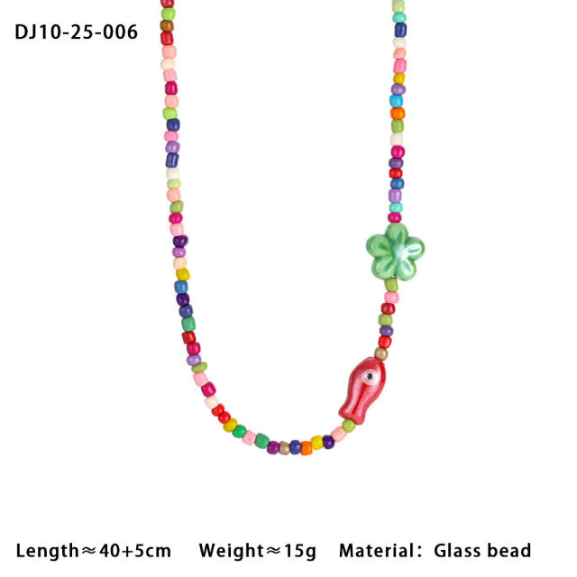 Summer colorful seed bead cute fish choker necklace bracelet suit