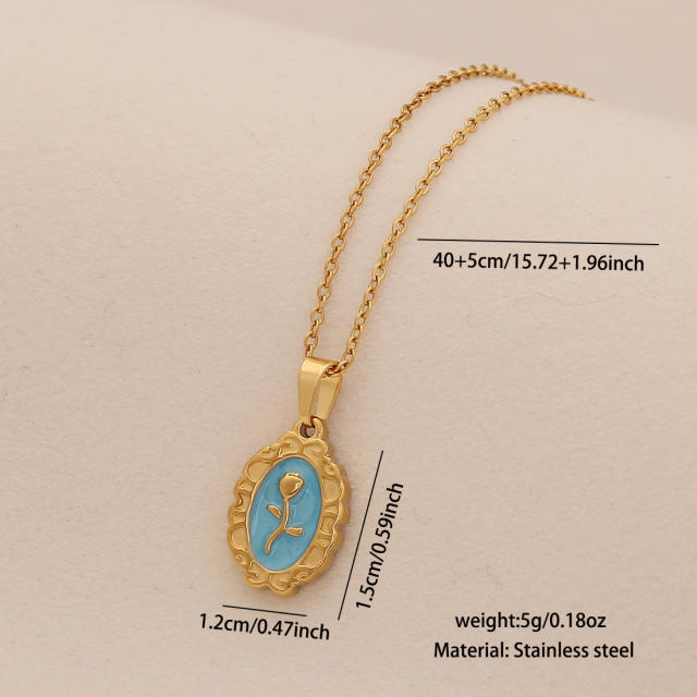 Spring Color Sun Flower enamel Pendant stainless steel necklace