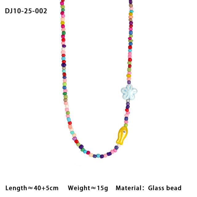 Summer colorful seed bead cute fish choker necklace bracelet suit