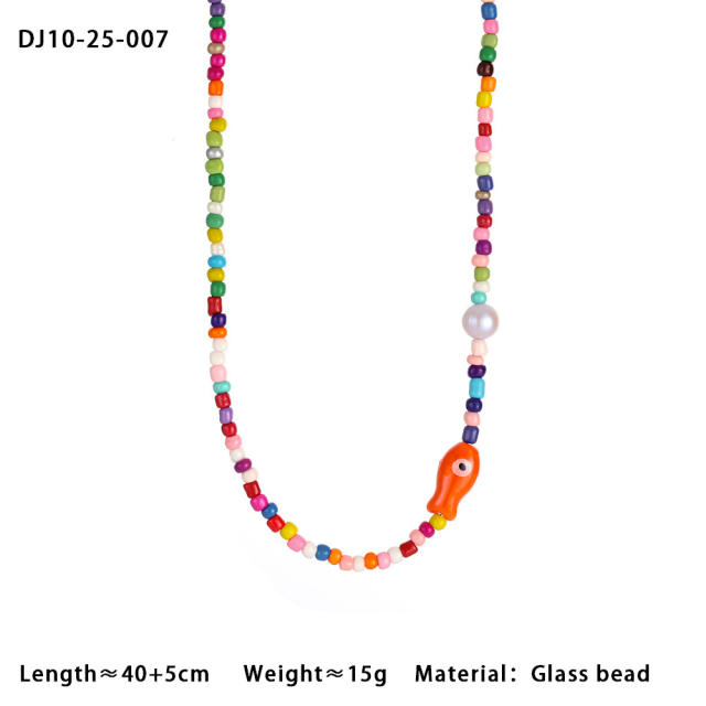 Summer colorful seed bead cute fish choker necklace bracelet suit