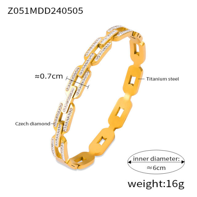 Delicate cubic zircon rhinestone inlaid stainless steel bangle bracelet