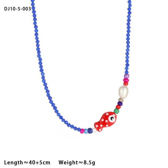 Colorful natural stone bead cute fish choker necklace summer holiday jewelry