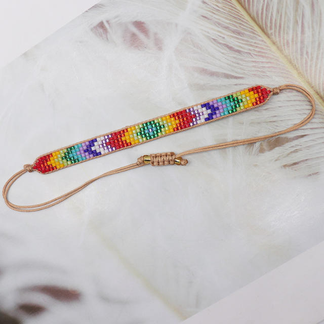 Rainbow miyuki beads colorful bracelet geometric abstract Indian pattern ethnic style geometric bracelet