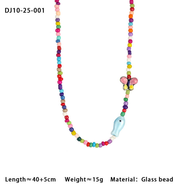 Summer colorful seed bead cute fish choker necklace bracelet suit