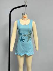 Summer new fashion sequin starfish embroidery mini dress