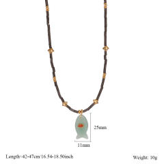 Small Fish pendant Natural Stone Stainless Steel Necklace choker necklace for summer