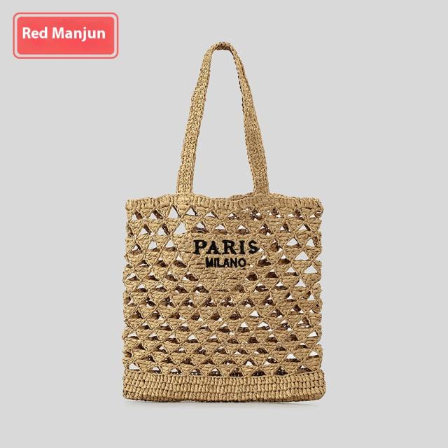 2025 New Straw Tote Bag Summer Seaside Holiday Beach Bag Handmade Crochet Hollow Bag