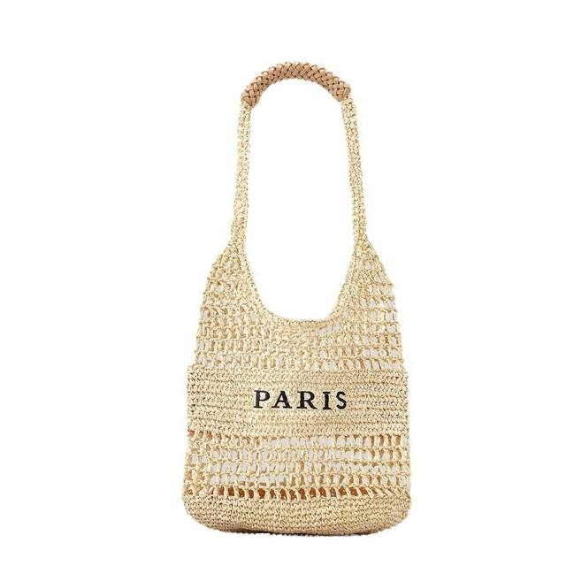 Handmade Letter Woven Tote Bag Hollow Casual Straw Handbag Summer Seaside Holiday Beach Bag