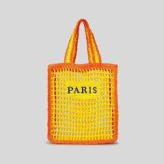 Pure Handmade Woven Handbag Women's Hollow Embroidered Letters Contrast Color Woven Bag