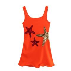 Summer new fashion sequin starfish embroidery mini dress