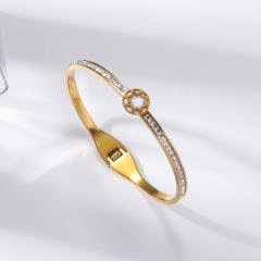 Easy match rhinestone inlaid stainless steel bangle bracelet