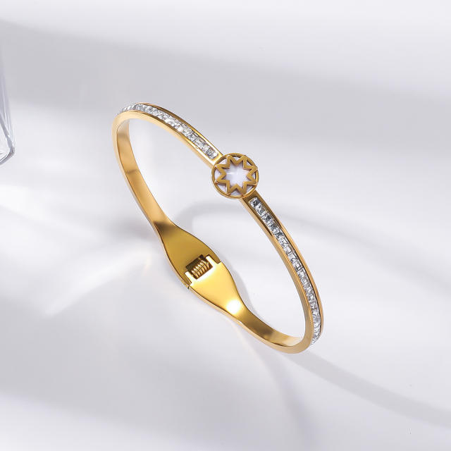 Easy match rhinestone inlaid stainless steel bangle bracelet