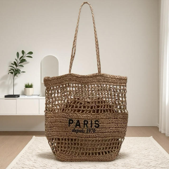 New Letter Embroidered All-match Woven Bag Shoulder Bag Seaside Tote Bag Holiday Style Beach Bag