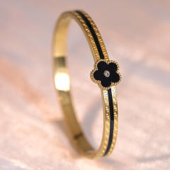 Color enamel five petal flower stainless steel bangle bracelet