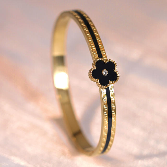 Color enamel five petal flower stainless steel bangle bracelet