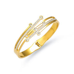 Delicate rhinestone inlaid easy match stainless steel bangle bracelet