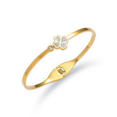 Hollow out heart rhinestone stainless steel bangle bracelet