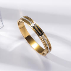 Easy match rhinestone inlaid stainless steel bangle bracelet