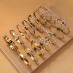 Easy match rhinestone inlaid stainless steel bangle bracelet