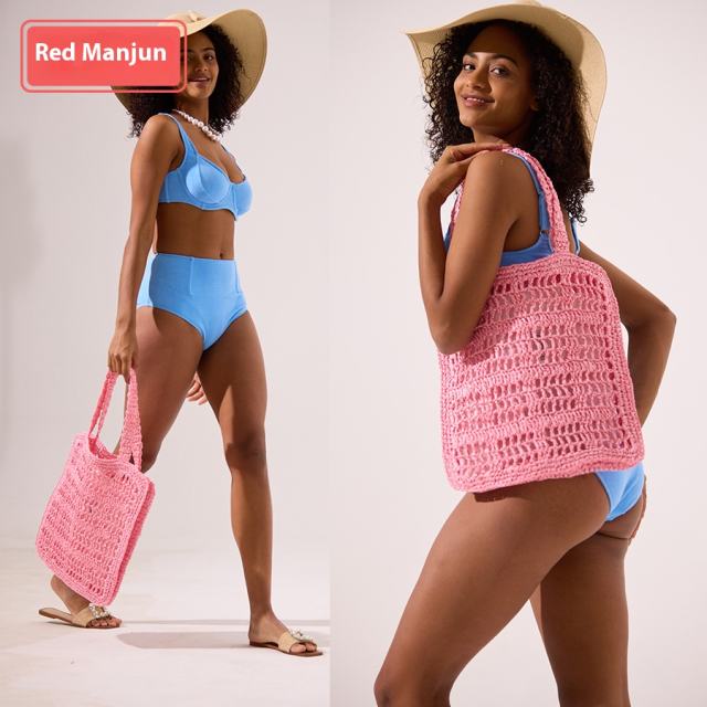 Summer Large Capacity Pure Handmade Woven Straw Bag Pastoral Hollow Shoulder Bag Women's Seaside Holiday Beach Handbag