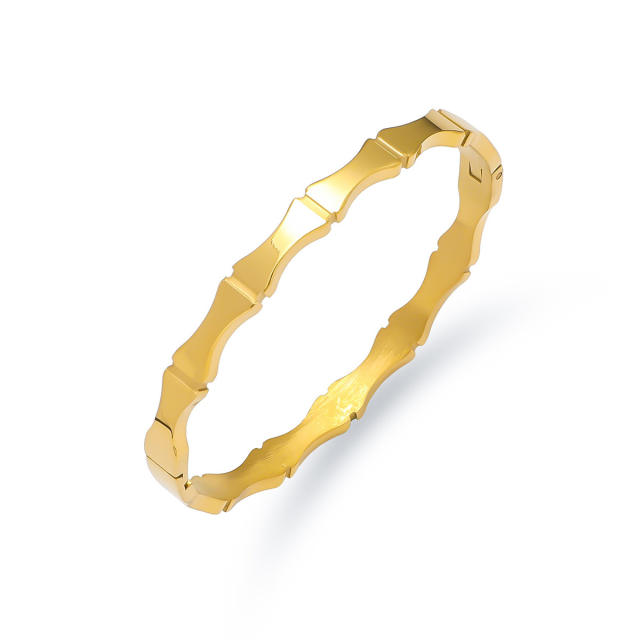 Easy match leaf flower rhinestone inlaid stainless steel bangle bracelet