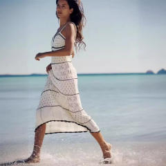 Summer new sexy knitted hollow long sling dress