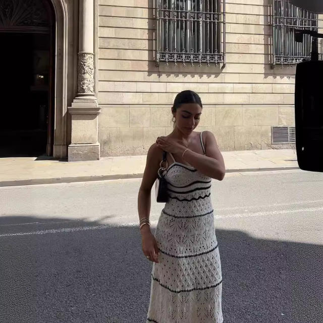 Summer new sexy knitted hollow long sling dress