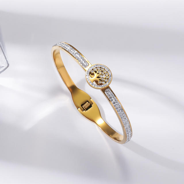 Easy match rhinestone inlaid stainless steel bangle bracelet