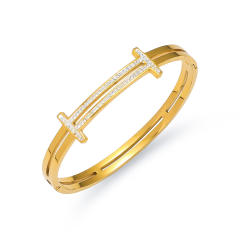 Delicate rhinestone inlaid easy match stainless steel bangle bracelet
