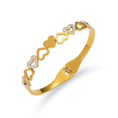 Hollow out heart rhinestone stainless steel bangle bracelet