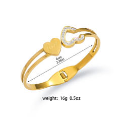 Hollow out heart rhinestone stainless steel bangle bracelet