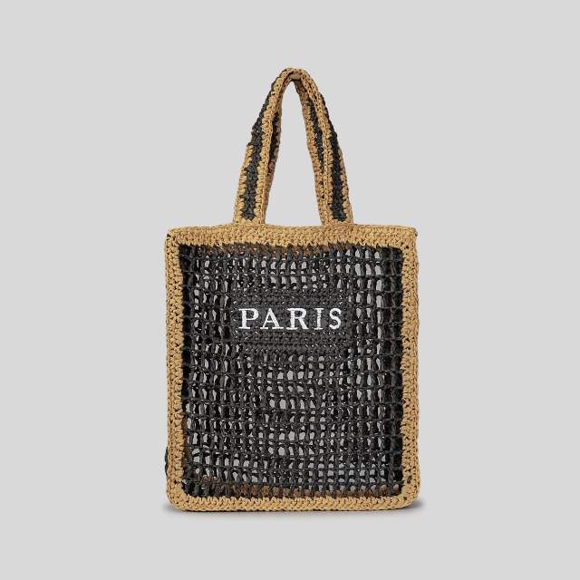Pure Handmade Woven Handbag Women's Hollow Embroidered Letters Contrast Color Woven Bag