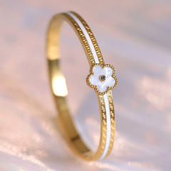 Color enamel five petal flower stainless steel bangle bracelet