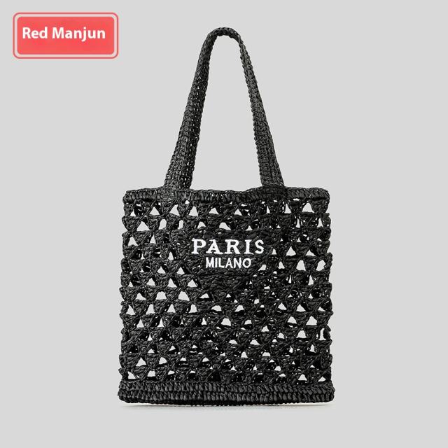 2025 New Straw Tote Bag Summer Seaside Holiday Beach Bag Handmade Crochet Hollow Bag