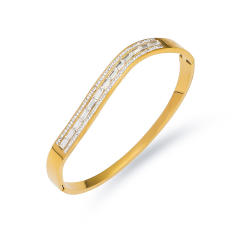 Delicate rhinestone inlaid easy match stainless steel bangle bracelet